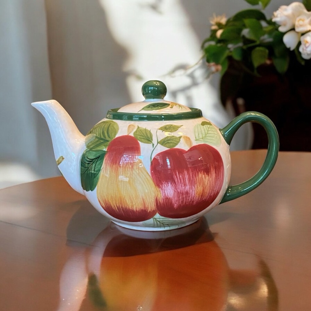 Vintage Sakura Sonoma Ceramic Teapot Fruit Design Apples Pears Plums Lid